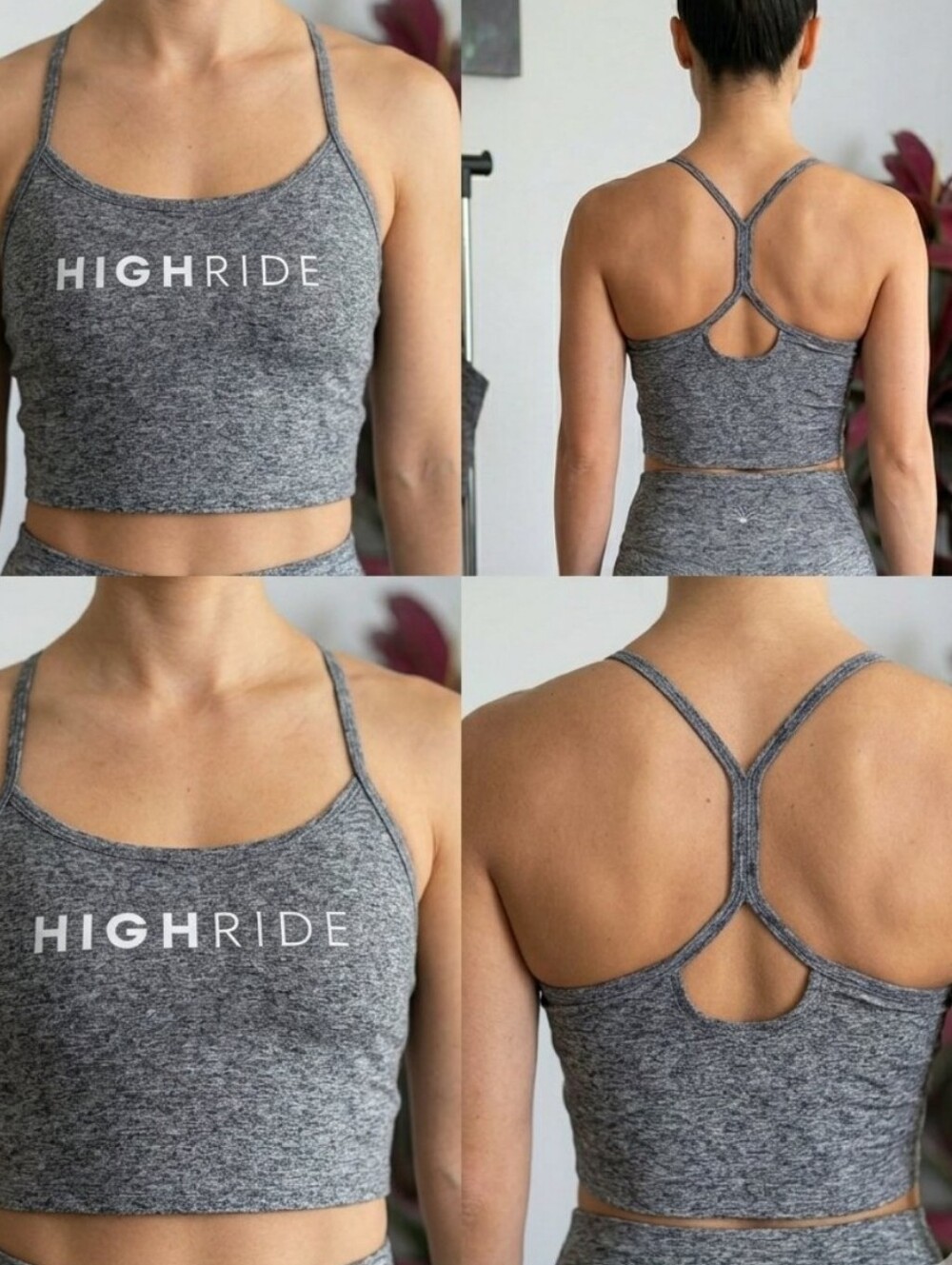 Beyond Yoga Gray Spacedye HIGHRIDE Strappy Crop Top Sports Bra Size Medium